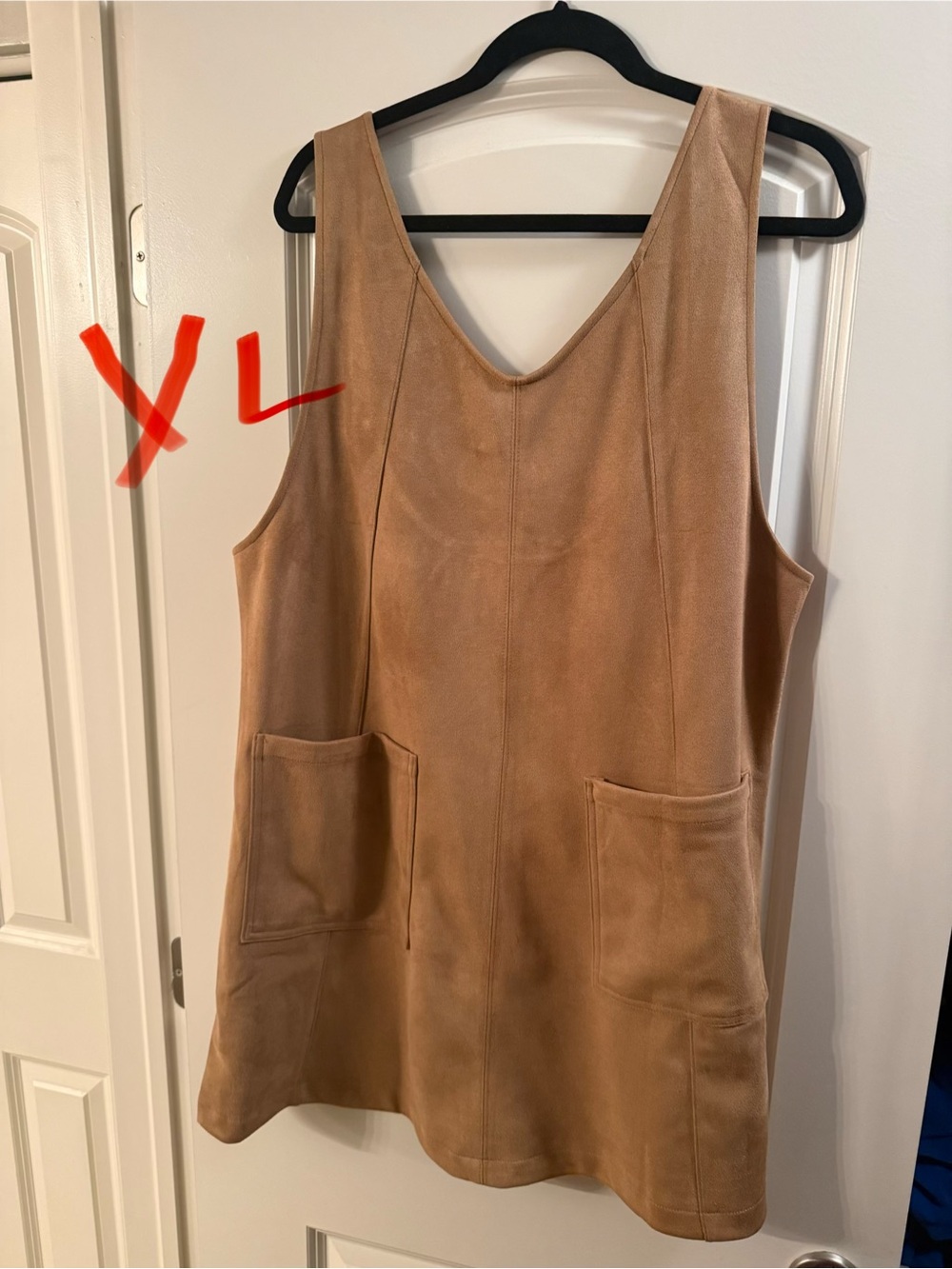 Women's Tan Suede Scoop-Neck Pocket Dress